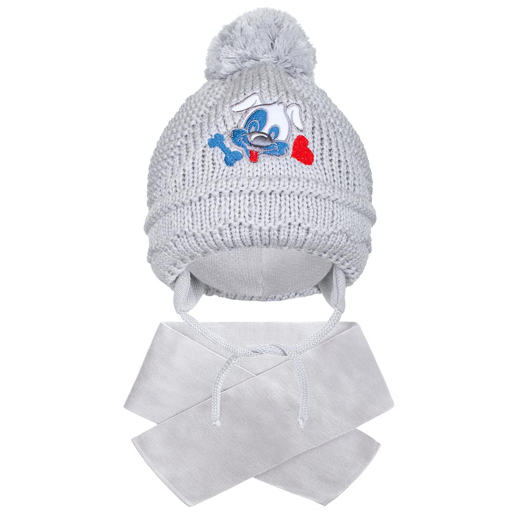 Wintermutsje met sjaal New Baby hondje grijs, maat 104 (3-4 jaar)