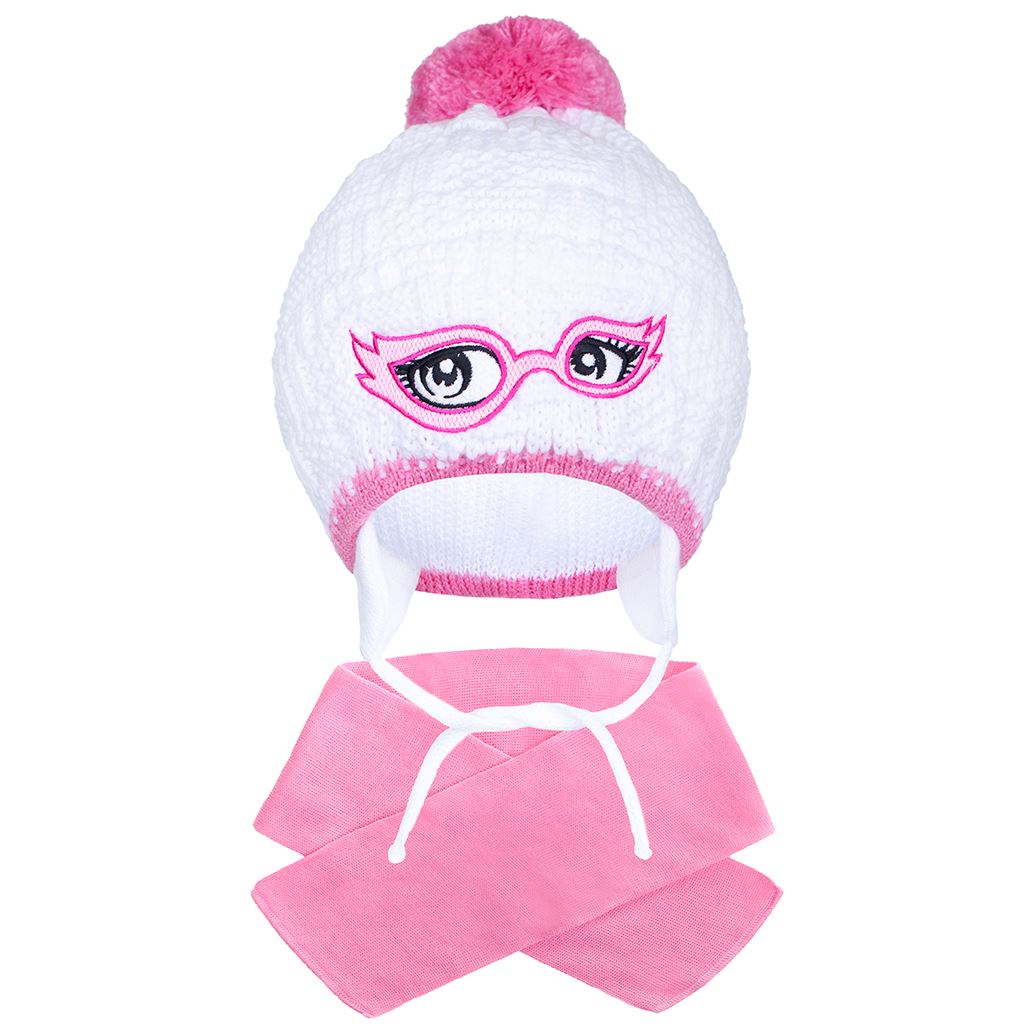 Winter gebreid babymutsje met sjaal New Baby roze, maat 104 (3-4 jaar)