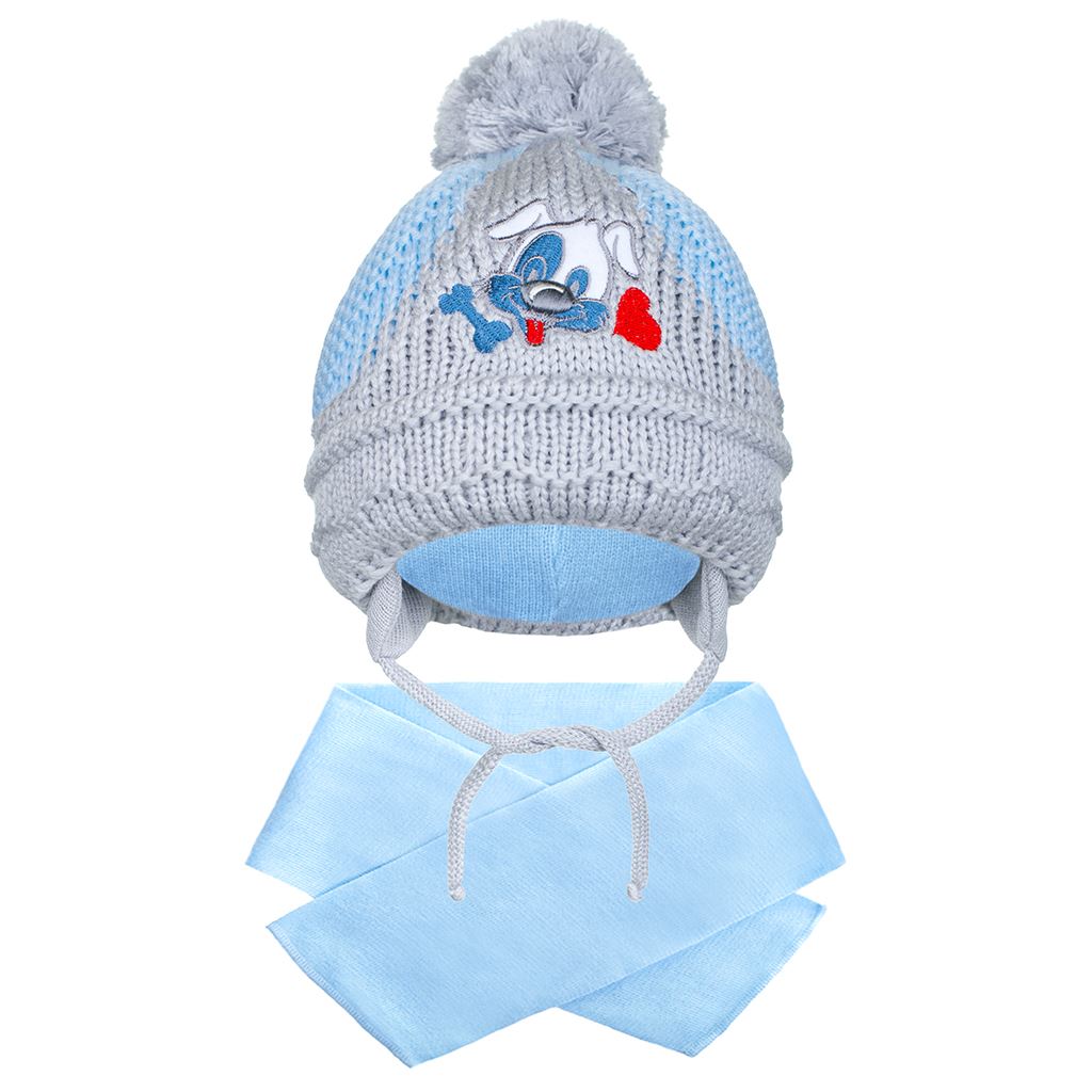 Wintermutsje met sjaal New Baby hondje lichtblauw, maat 104 (3-4 jaar)