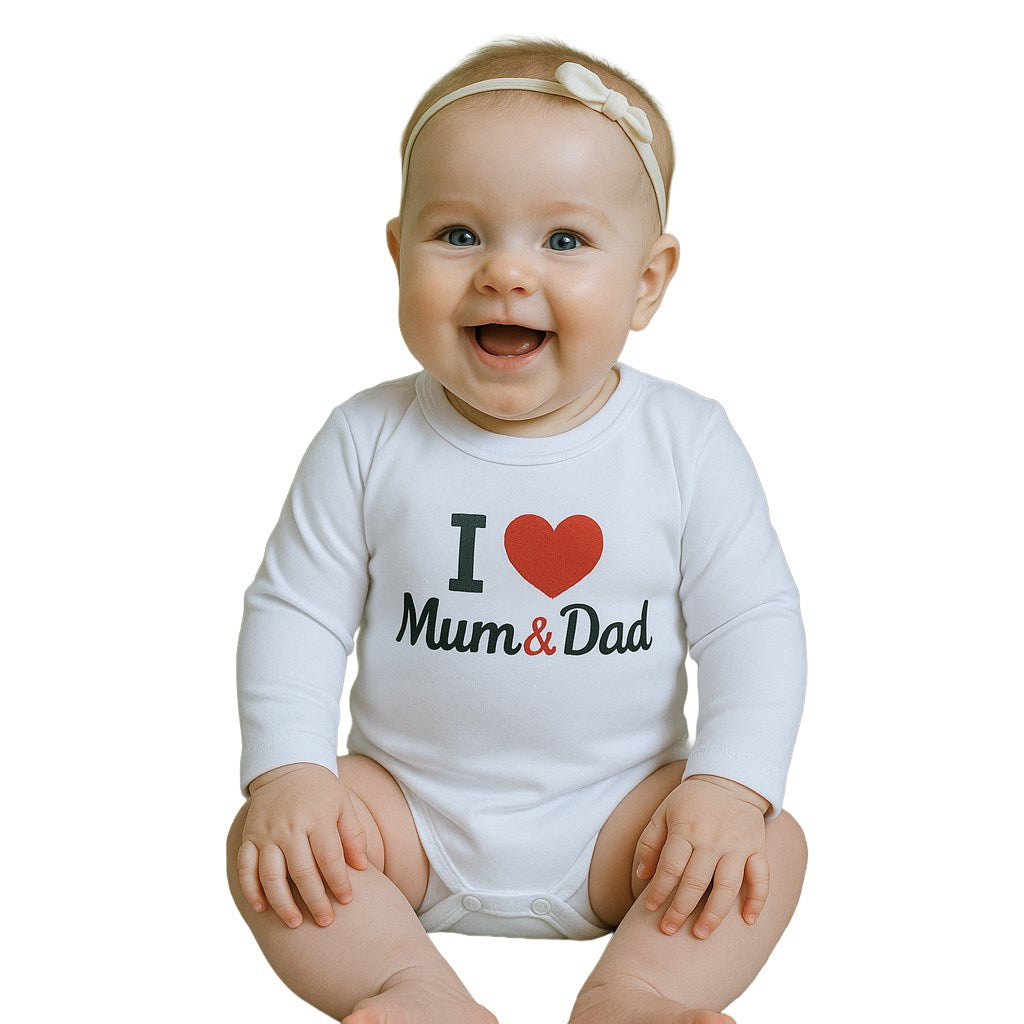 Bedrukt body New Baby I Love Mum and Dad, maat 50