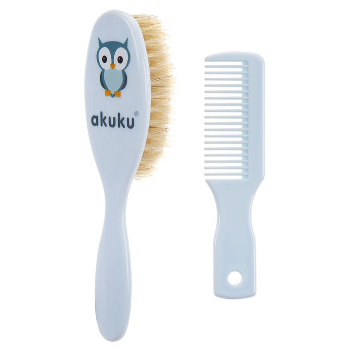 Borstel en kam met natuurlijk haar Akuku blauw