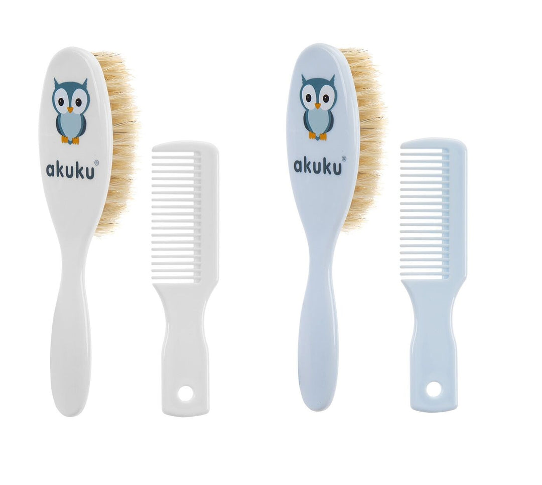 Borstel en kam met natuurlijk haar Akuku blauw