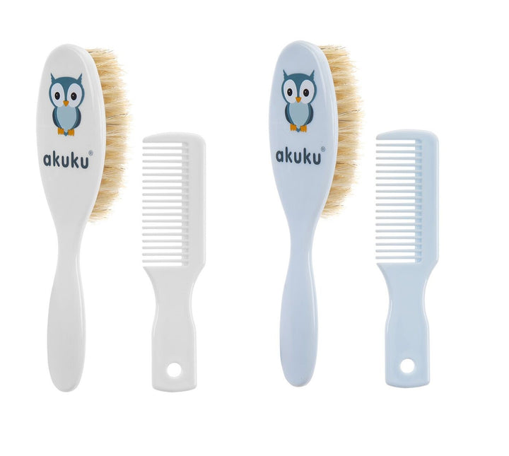 Borstel en kam met natuurlijk haar Akuku blauw