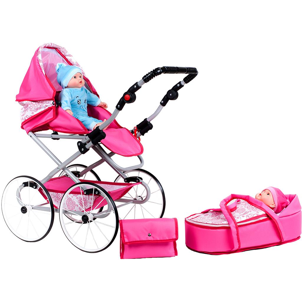 Baby retro-poppenwagen 2-in-1 New Baby Natálka roze