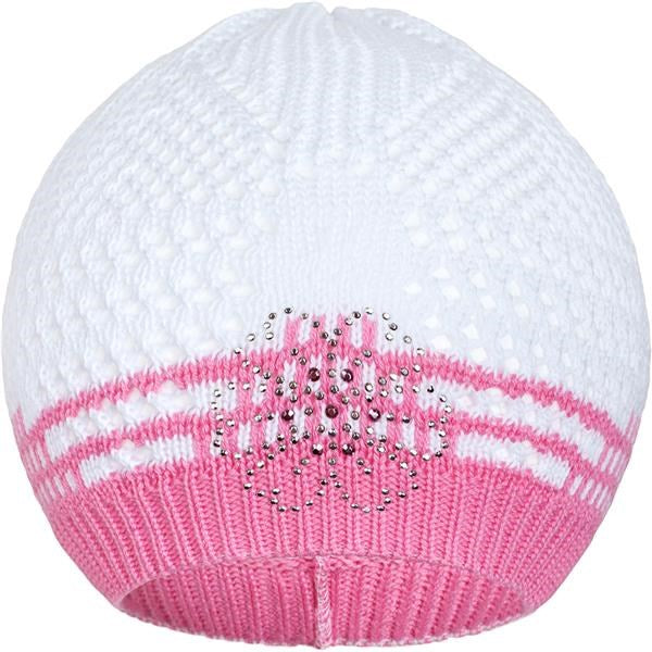 Gebreid mutsje New Baby bloem roze, maat 104 (3-4 jaar)