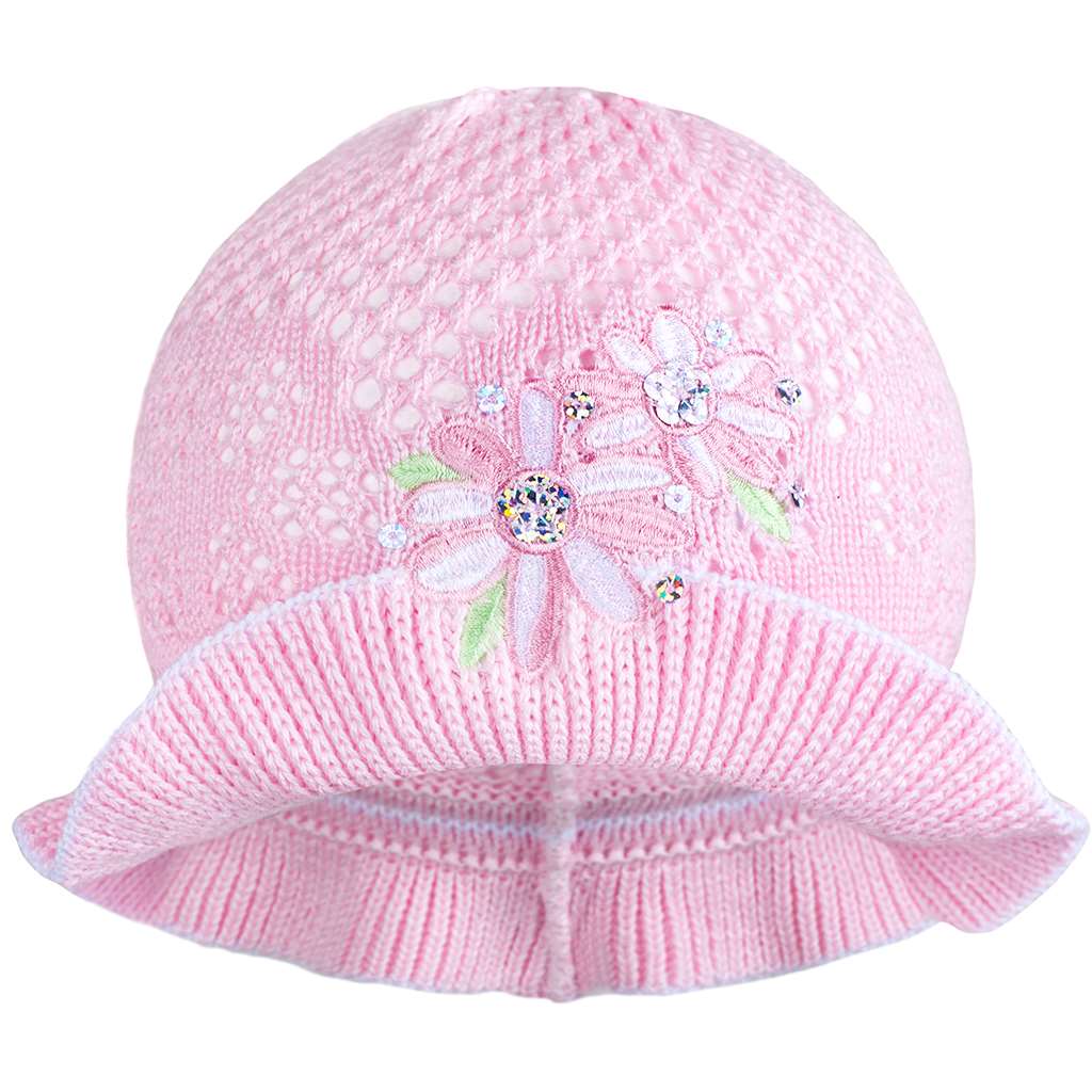 Gebreid mutsje New Baby roze en wit, maat 104 (3-4 jaar)