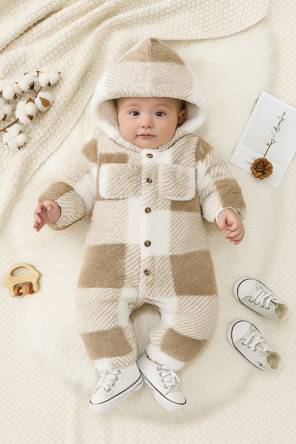 Warme Baby Romper met Capuchon – Unisex Winter Comfort