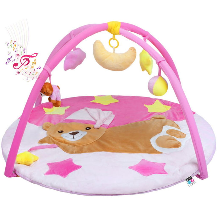 Speeldeken met melodie PlayTo slapende teddybeer roze