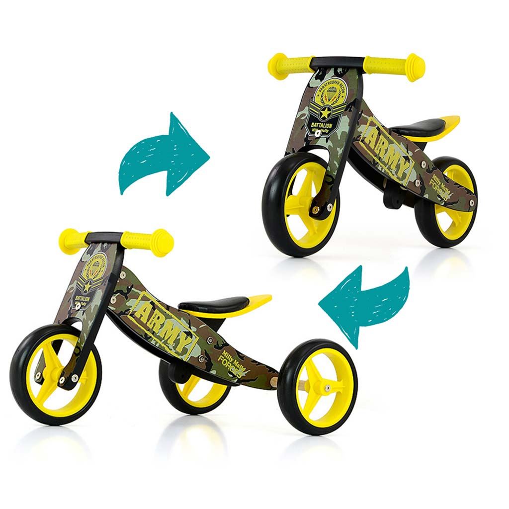 Kinder multifunctionele 2-in-1 Milly Mally JAKE Army fiets