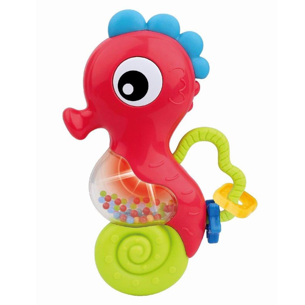 Baby Mix babyrammelaar met melodie zeepaardje rood