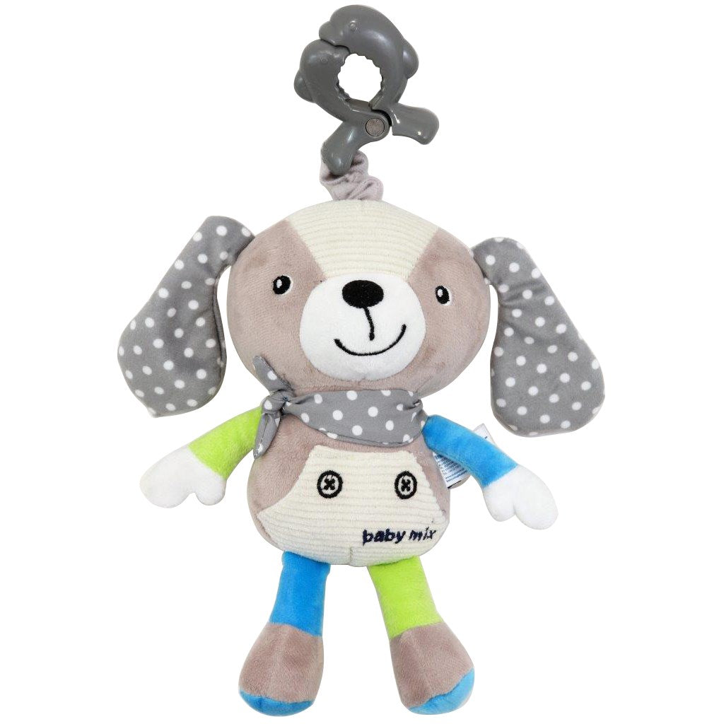 Baby Mix pluchespeeltje met muziekdoos en clip hond beige