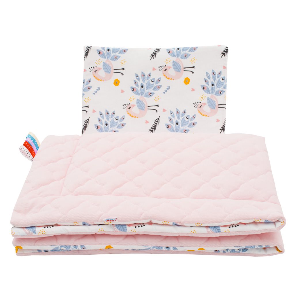 Omkeerbare Velvet kinderwagenset New Baby Peacocks roze