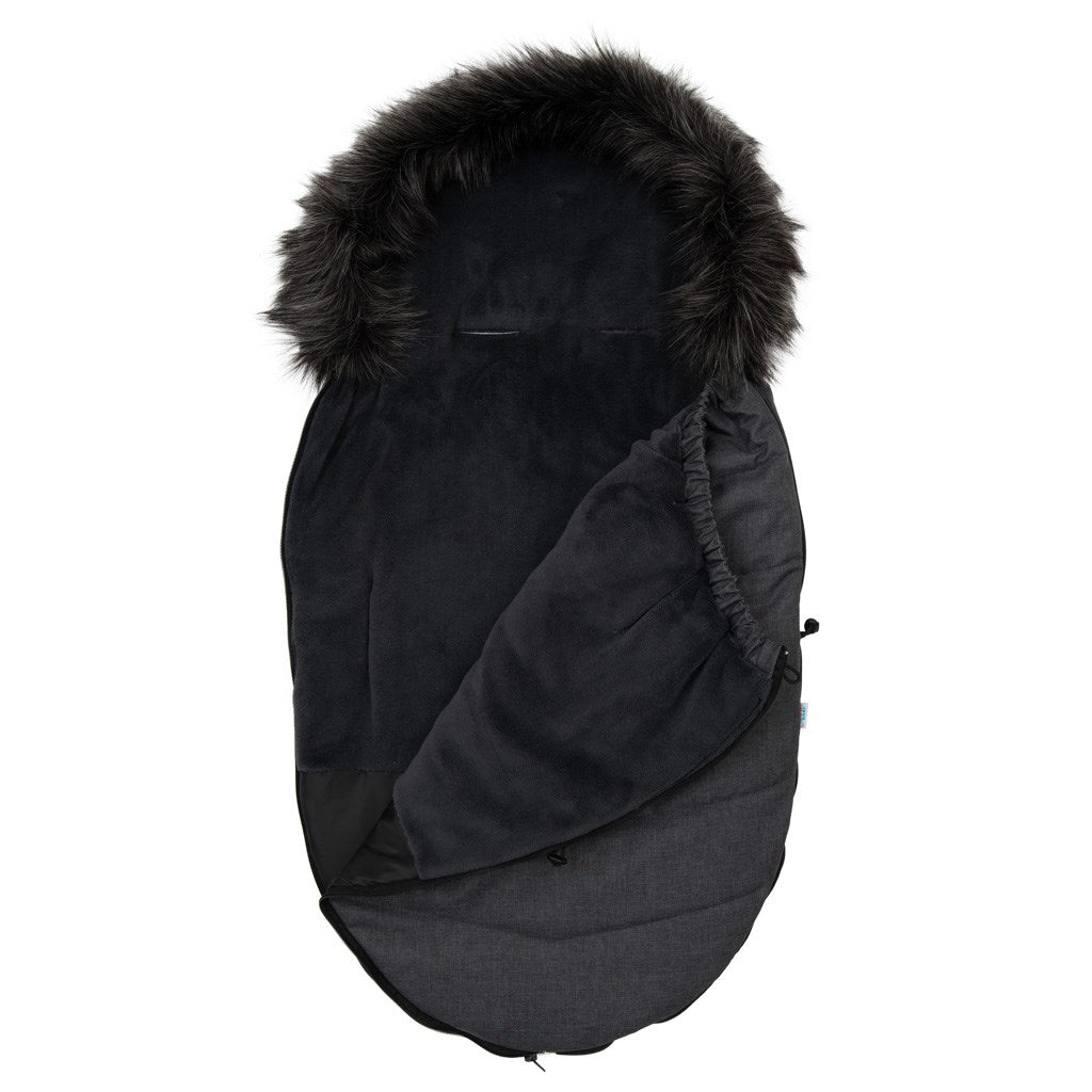 New Baby babyvoetenzak met bont donkergrijs