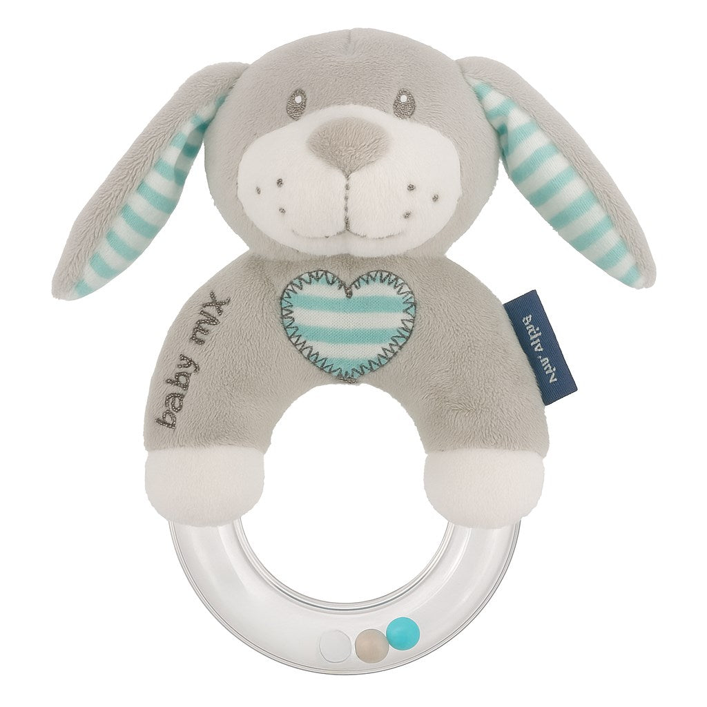 Baby Mix hond pluche rammelaar munt