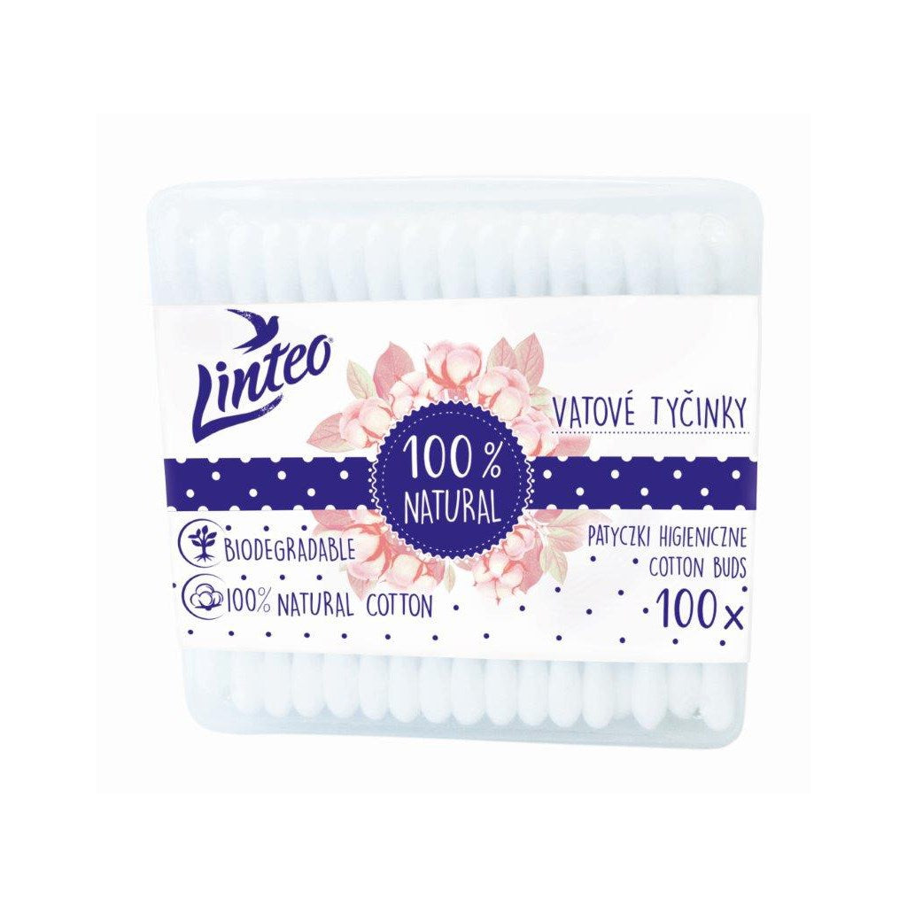 Papieren wattenstaafjes 100% natuurlijk Linteo 100 st. in doos