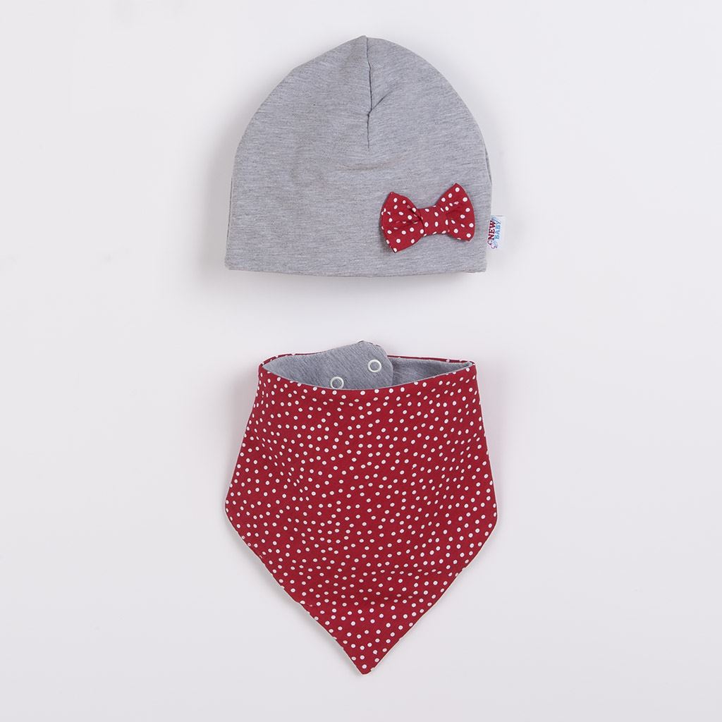 Babymutsje met nekwarmer New Baby Missy grijs-rood, maat 74 (6-9 mnd)