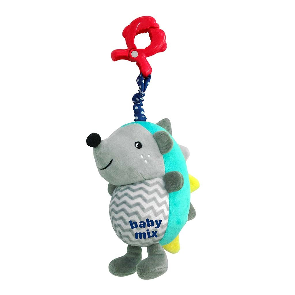 Baby Mix egel blauw-grijs pluchespeeltje met muziekdoos en clip