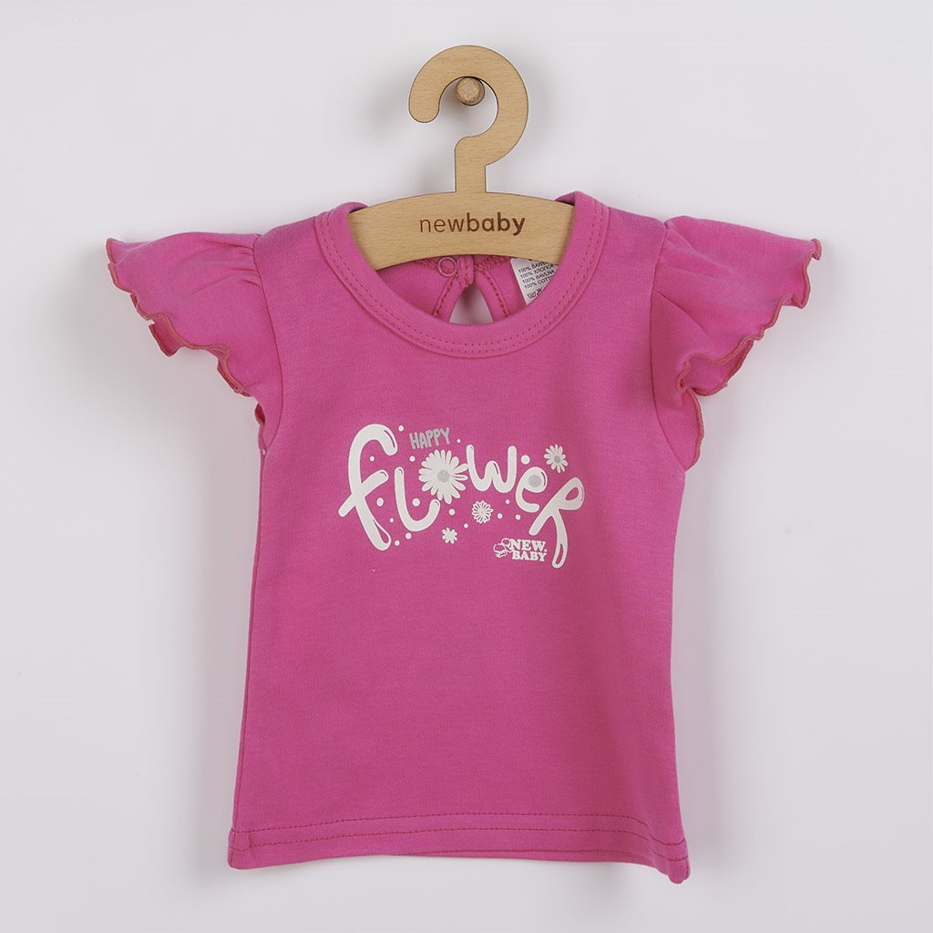 New Baby Happy Flower 2-delige katoenen babyset donkerroze, maat 56 (0-3 mnd)
