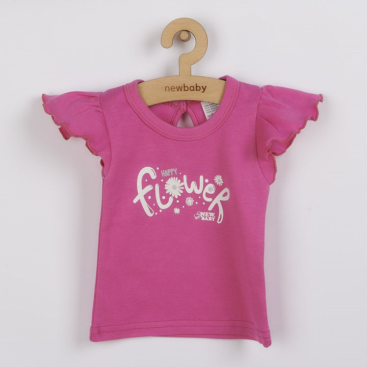 New Baby Happy Flower 2-delige katoenen babyset donkerroze, maat 56 (0-3 mnd)
