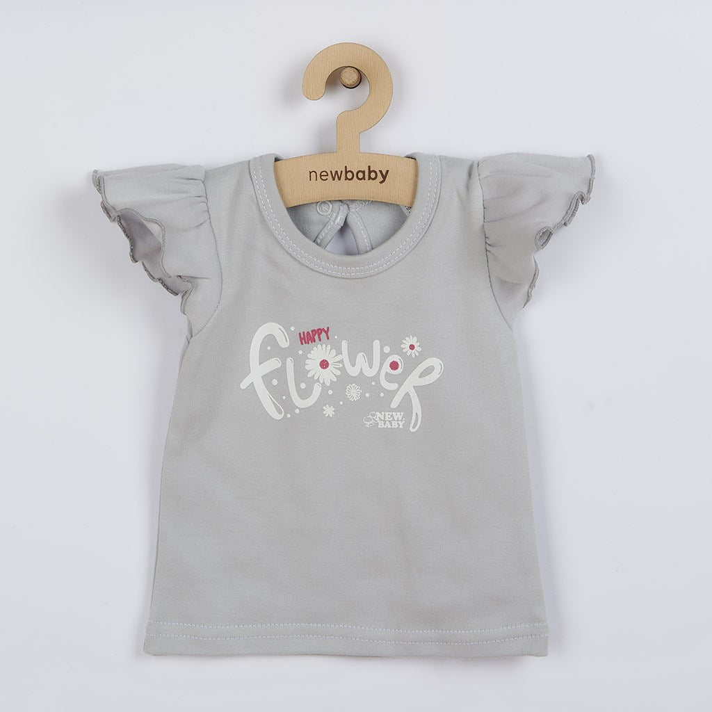New Baby Happy Flower 2-delige katoenen babyset grijs, maat 62 (3-6 mnd)