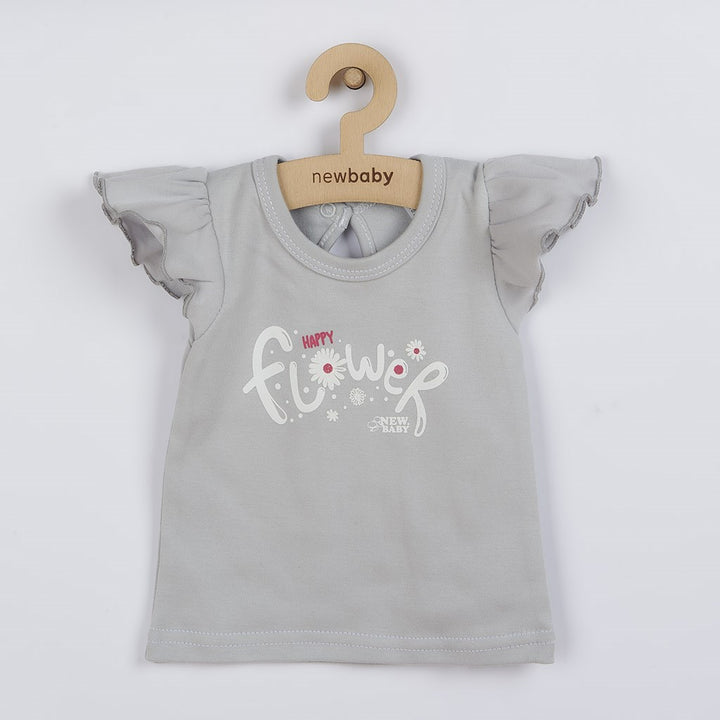 New Baby Happy Flower 2-delige katoenen babyset grijs, maat 68 (4-6 mnd)