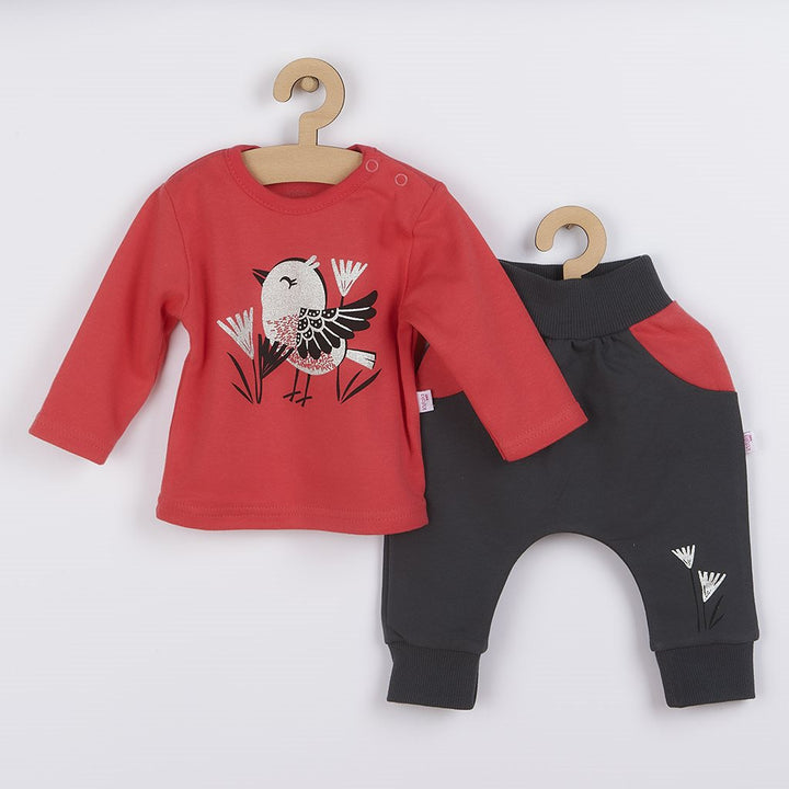 Katoenen baby joggingbroek en T-shirt Koala Birdy donkerroze, maat 56 (0-3 mnd)