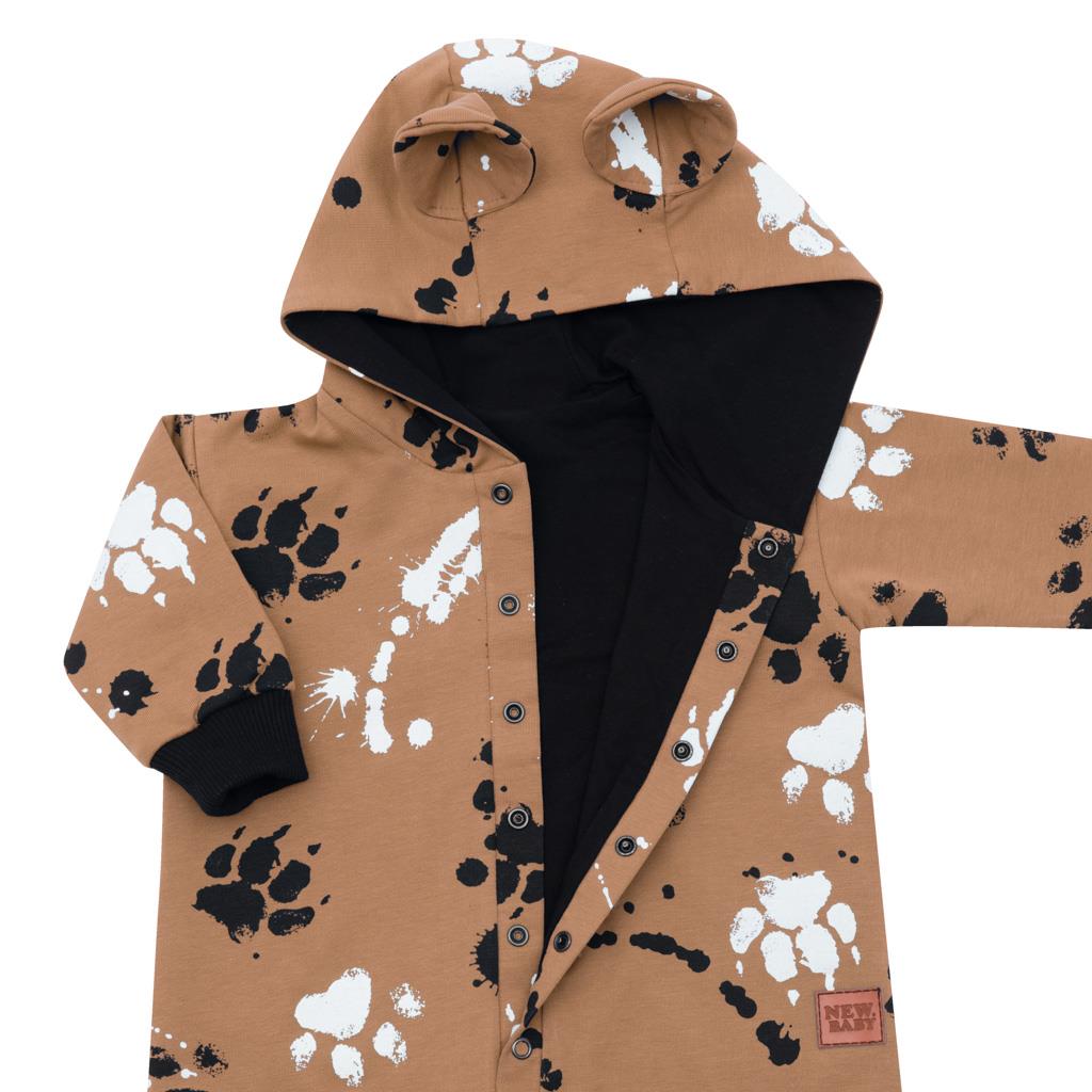 Katoenen babyboxpak met capuchon en oortjes New Baby paw mosterd, maat 62 (3-6 mnd)