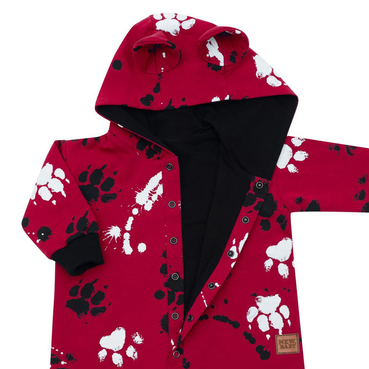 Katoenen babyboxpak met capuchon en oortjes New Baby paw donkerroze, maat 68 (4-6 mnd)