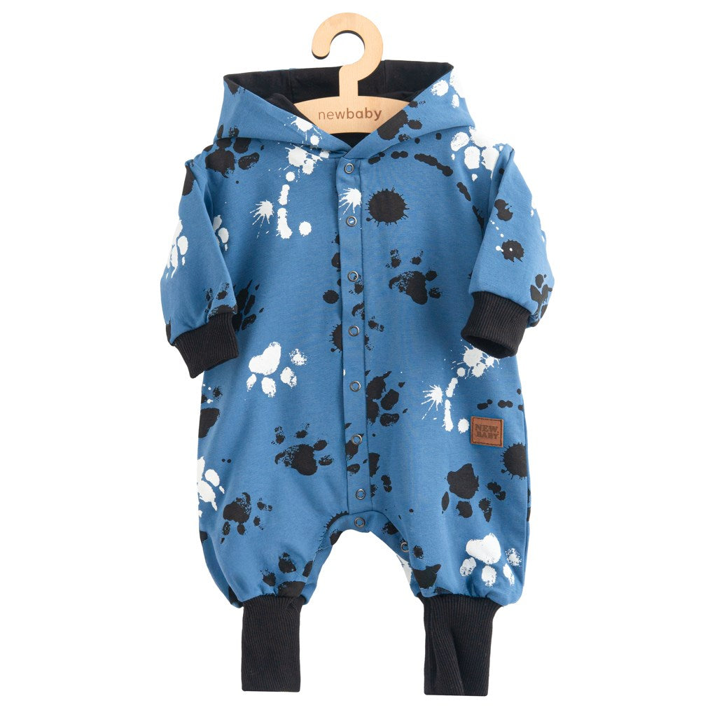Katoenen babyboxpak met capuchon en oortjes New Baby paw blauw, maat 74 (6-9 mnd)