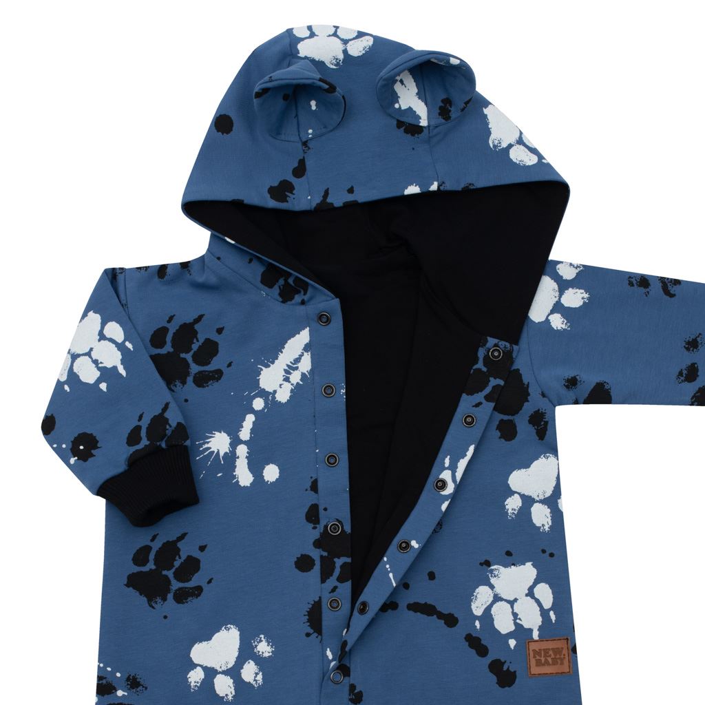 Katoenen babyboxpak met capuchon en oortjes New Baby paw blauw, maat 74 (6-9 mnd)