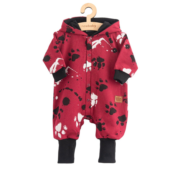 Katoenen babyboxpak met capuchon en oortjes New Baby paw donkerroze, maat 86 (12-18 mnd)