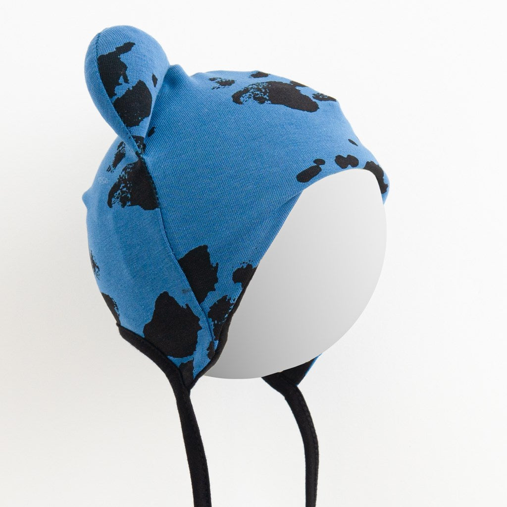 Katoenen babymutsje met oortjes New Baby paw blauw, maat 68 (4-6 mnd)