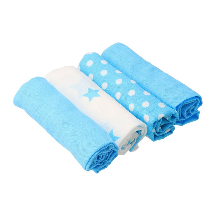 New Baby Softy bedrukte katoenen hydrofiele luiers 70 x 70 cm 4 st. turquoise en wit