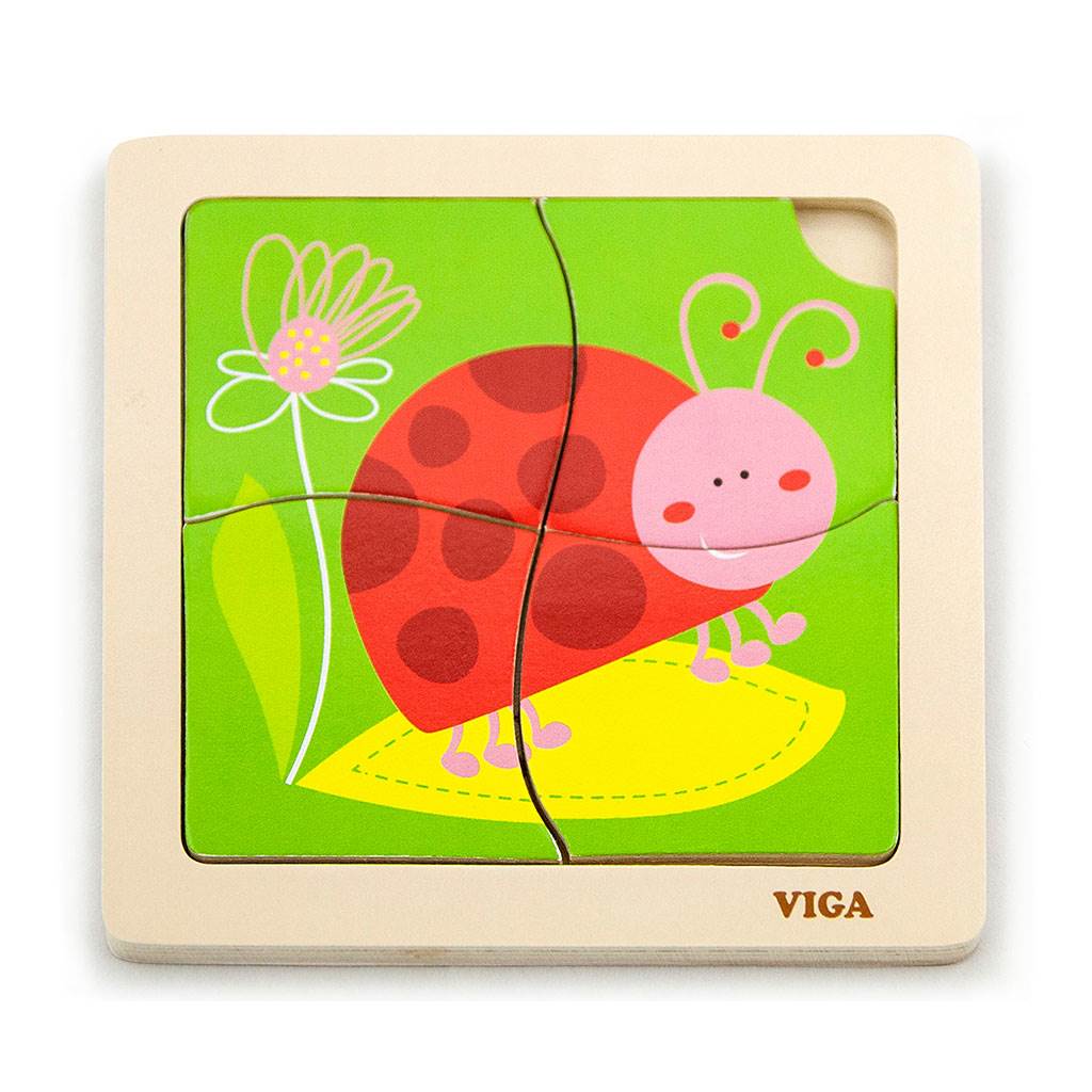 Houten puzzel voor kinderen Viga 4 stukjes Lieveheersbeestje