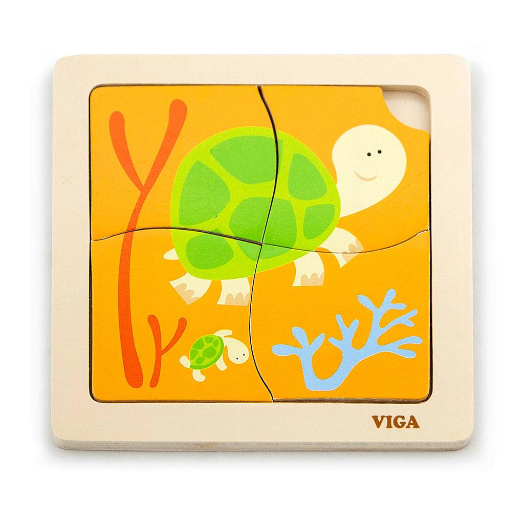 Houten puzzel voor kinderen Viga 4 stukjes Schildpad