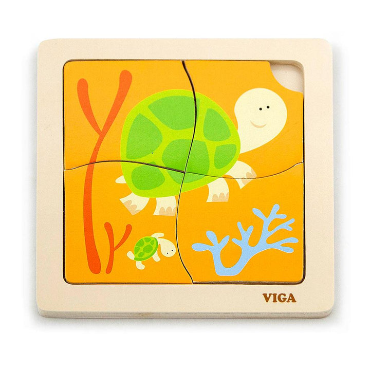 Houten puzzel voor kinderen Viga 4 stukjes Schildpad