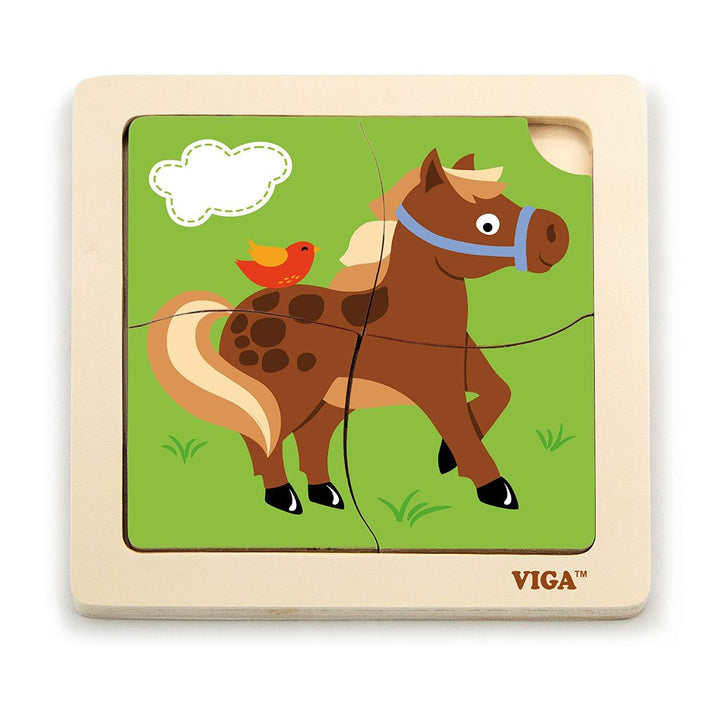 Houten puzzel voor kinderen Viga 4 stukjes Paard