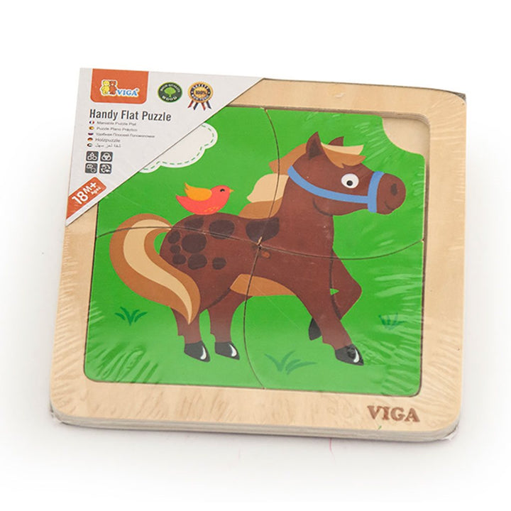 Houten puzzel voor kinderen Viga 4 stukjes Paard