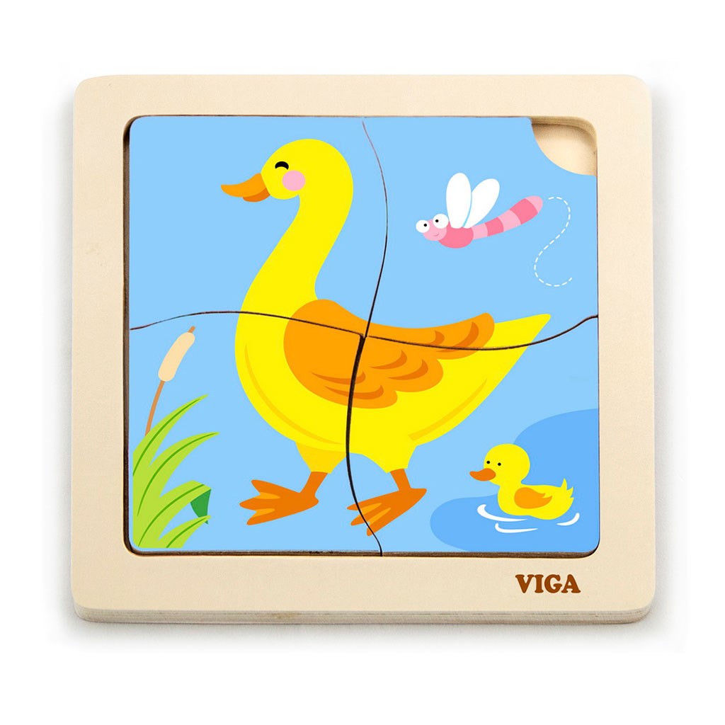 Houten puzzel voor kinderen Viga 4 stukjes Eendje
