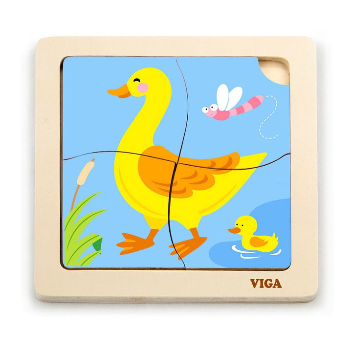 Houten puzzel voor kinderen Viga 4 stukjes Eendje