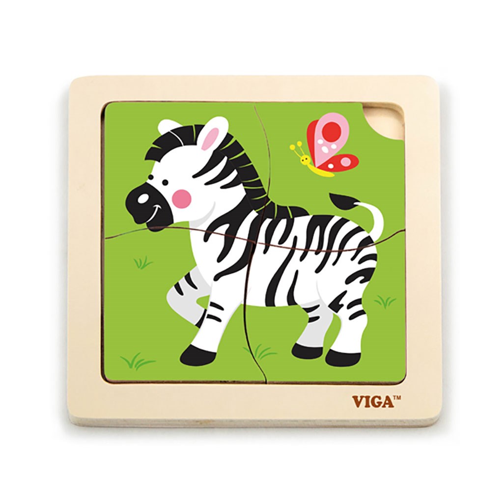 Houten puzzel voor kinderen Viga 4 stukjes Zebra