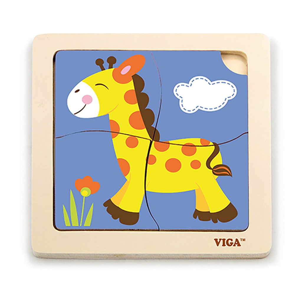 Houten puzzel voor kinderen Viga 4 stukjes Giraffe