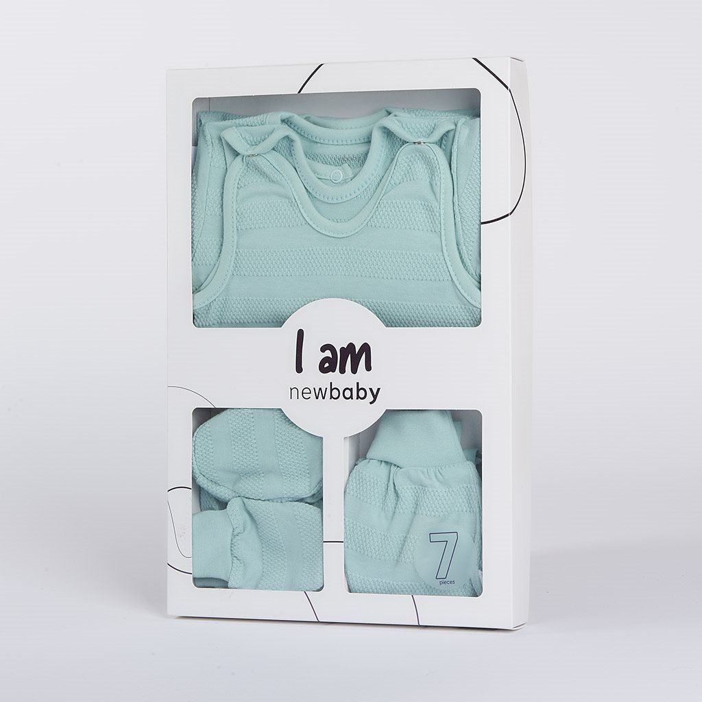 7-delige kraambabyset New Baby I AM blauw, maat 62 (3-6 mnd)