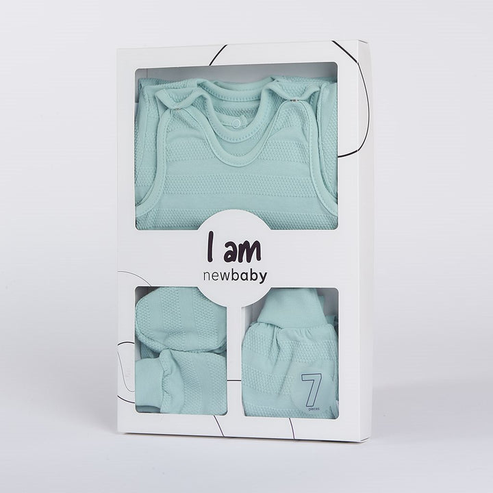 7-delige kraambabyset New Baby I AM blauw, maat 62 (3-6 mnd)