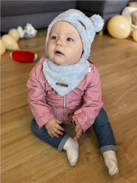 Winter-babymutsje met nekwarmer New Baby Teddy bear grijs-roze, maat 74 (6-9 mnd)