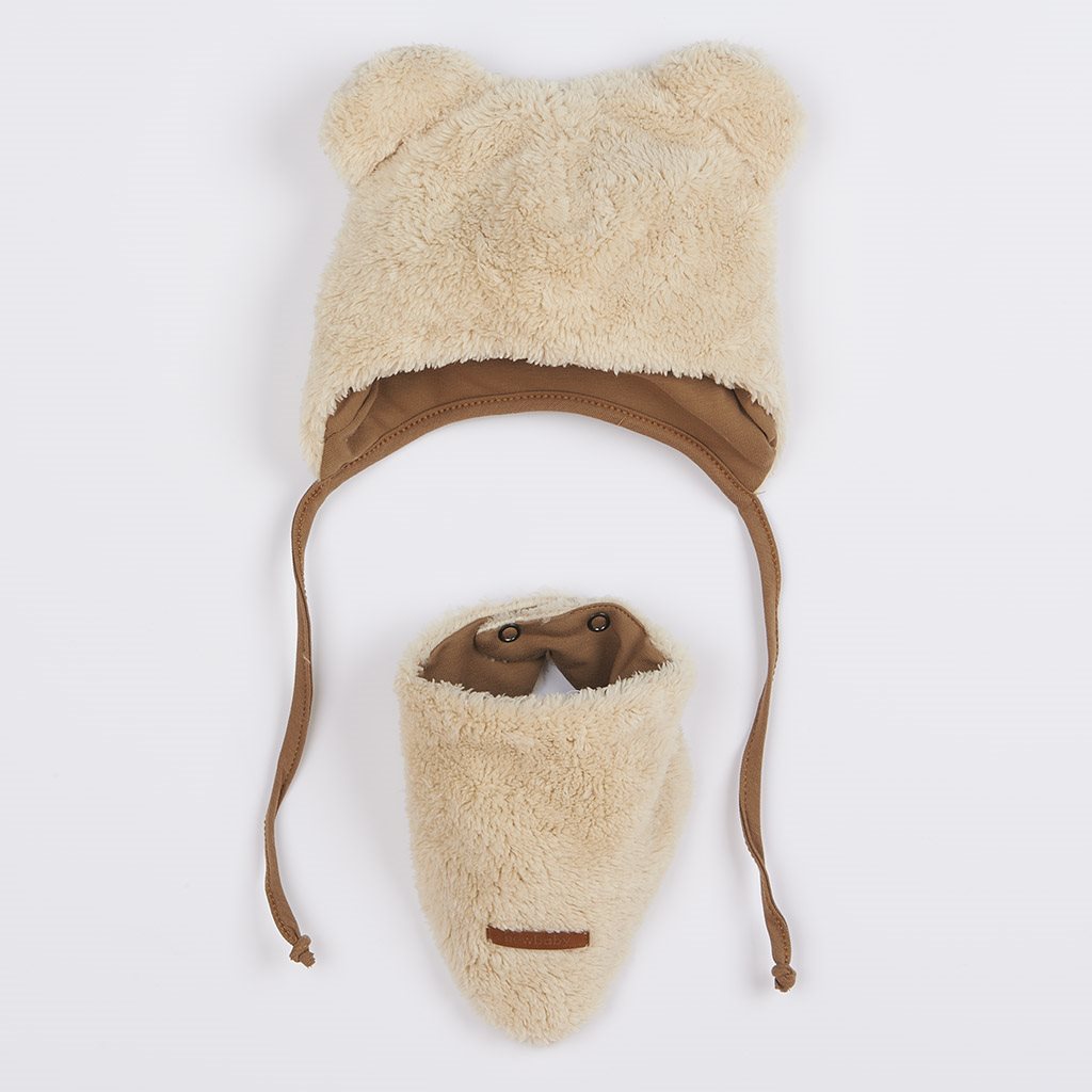 Winter-babymutsje met nekwarmer New Baby Teddy bear beige, maat 80 (9-12 mnd)