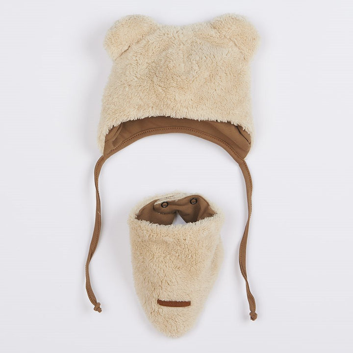 Winter-babymutsje met nekwarmer New Baby Teddy bear beige, maat 80 (9-12 mnd)