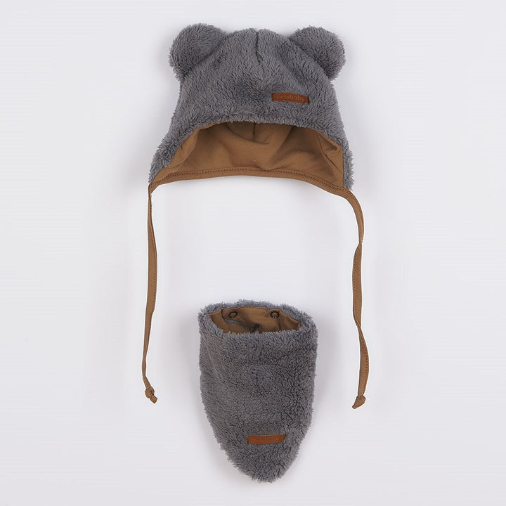Winter-babymutsje met nekwarmer New Baby Teddy bear grijs, maat 80 (9-12 mnd)