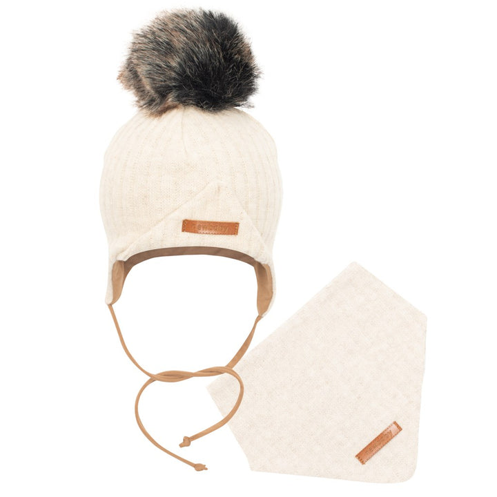 Herfst-babymutsje met nekwarmer New Baby Special One beige, maat 68 (4-6 mnd)