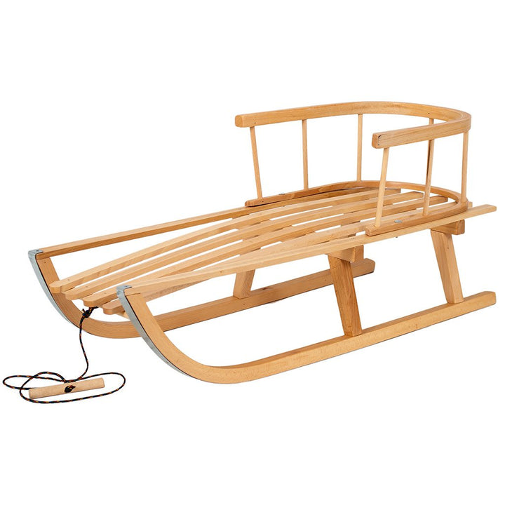 Kinderslee van hout met rugleuning en trektouw BAYO 90 cm